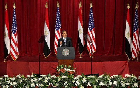 Obama delivering speech at Cairo University